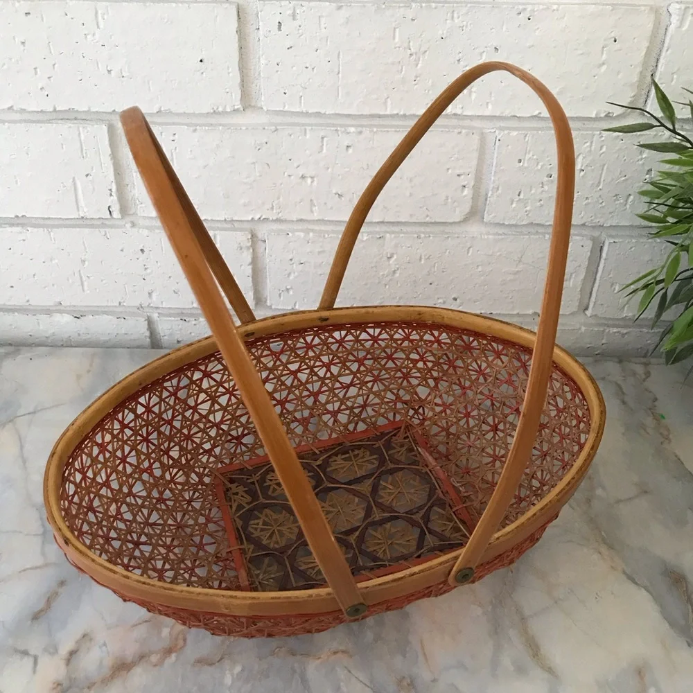 Handcrafted Orange & Brown Danty Oval Woven Basket
